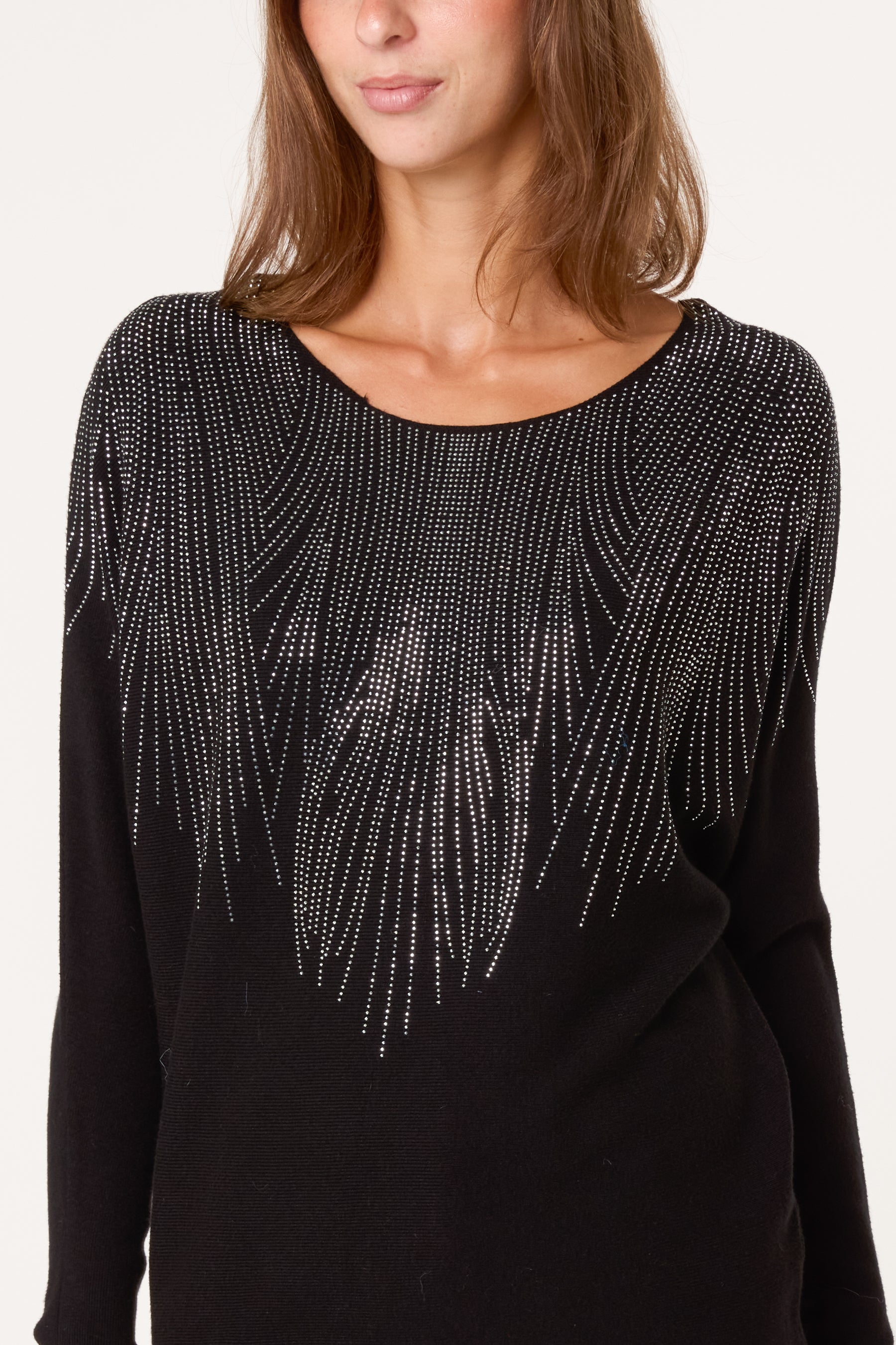 Jumper With Feather Rhinestone Embellishment