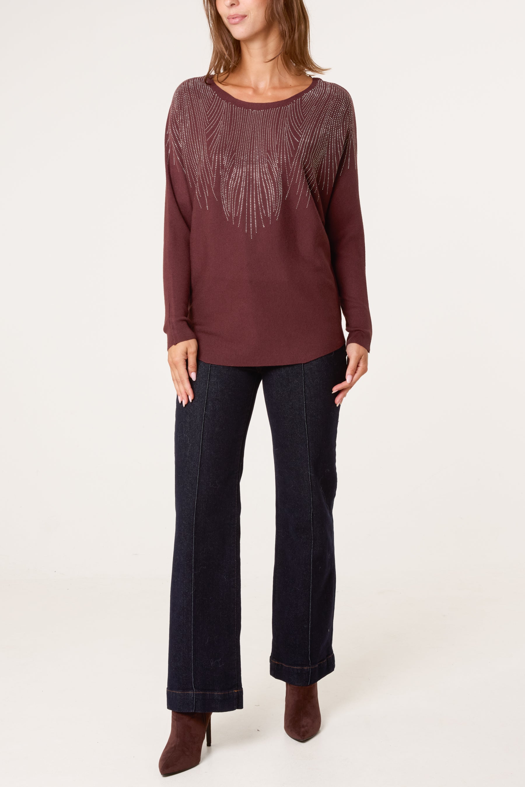 Jumper With Feather Rhinestone Embellishment