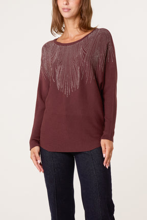 Jumper With Feather Rhinestone Embellishment