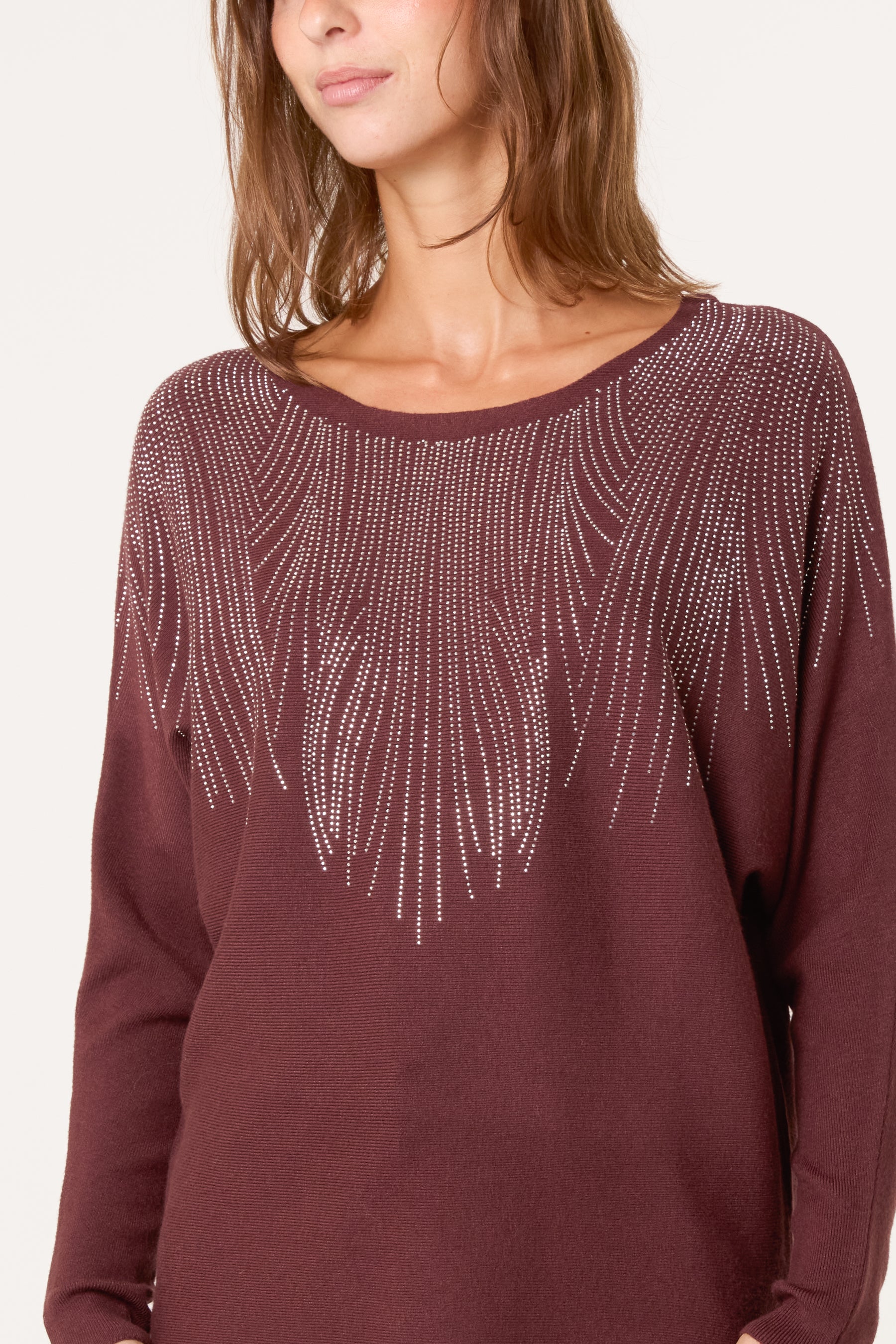 Jumper With Feather Rhinestone Embellishment