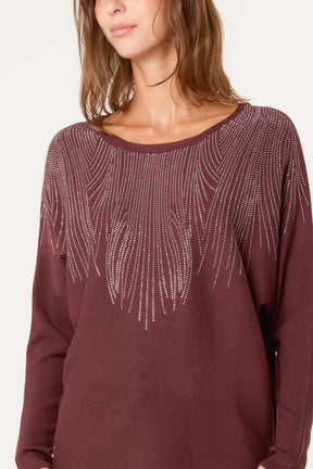 Jumper With Feather Rhinestone Embellishment