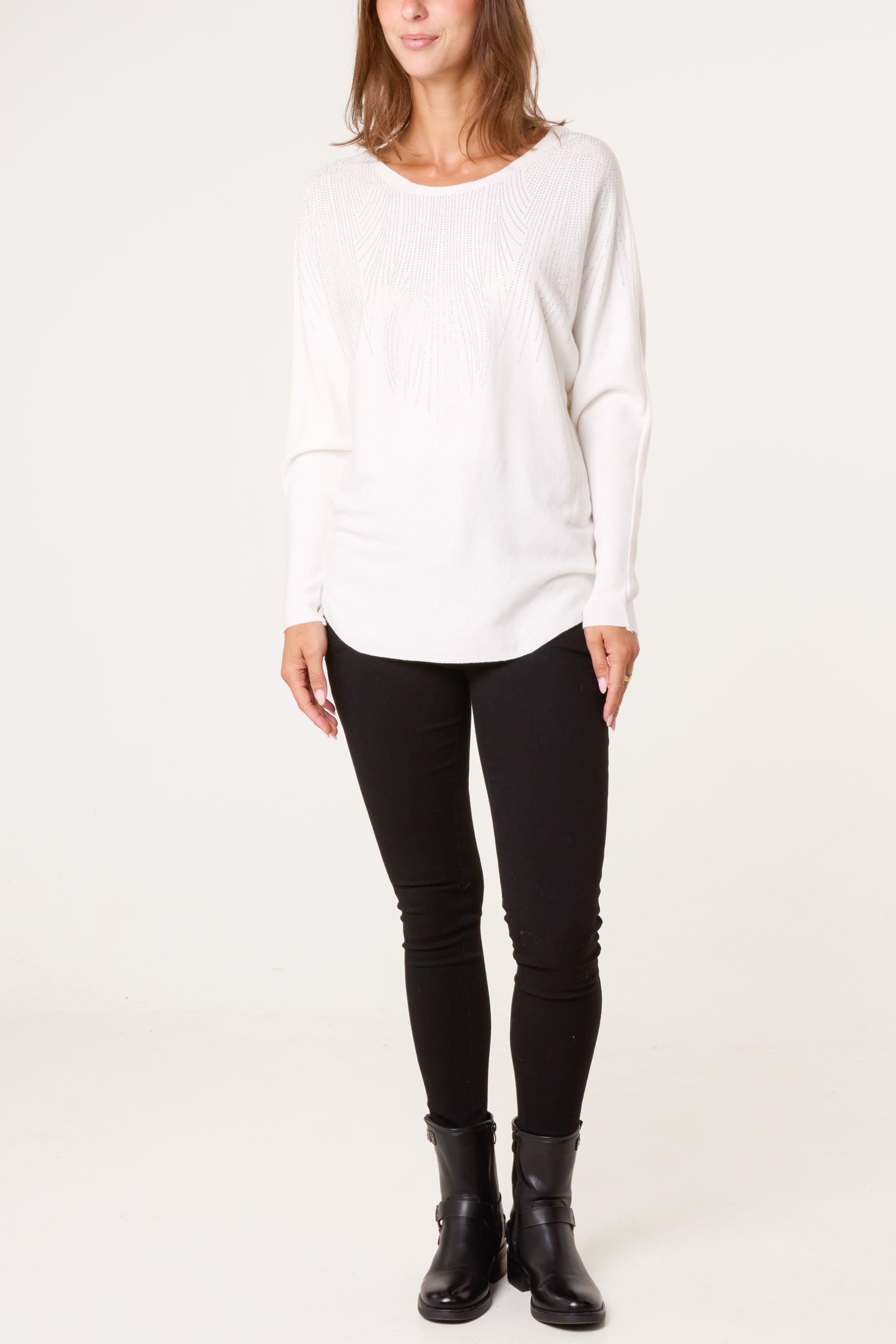 Jumper With Feather Rhinestone Embellishment