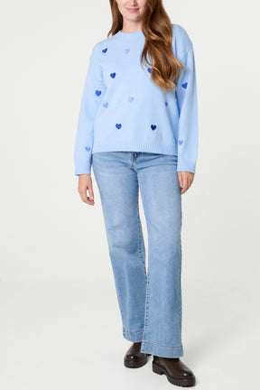 Heart Embroidered Knitted Jumper