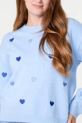 Heart Embroidered Knitted Jumper