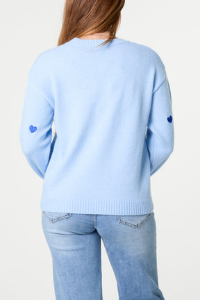 Heart Embroidered Knitted Jumper