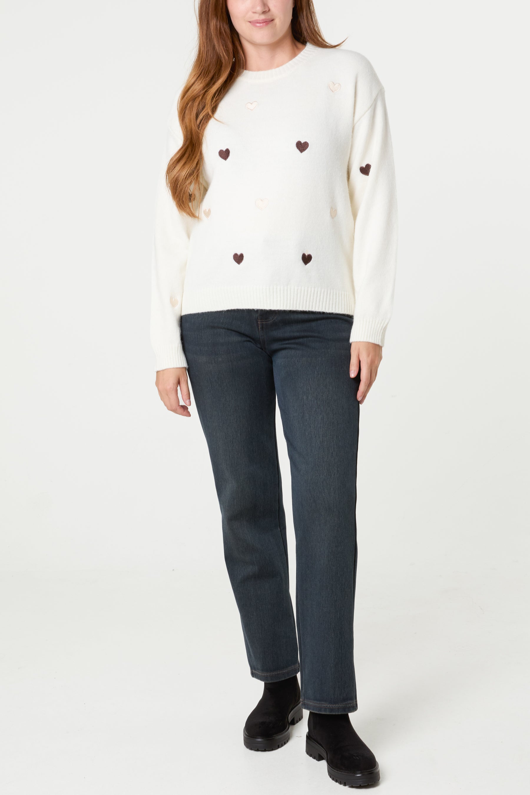 Heart Embroidered Knitted Jumper