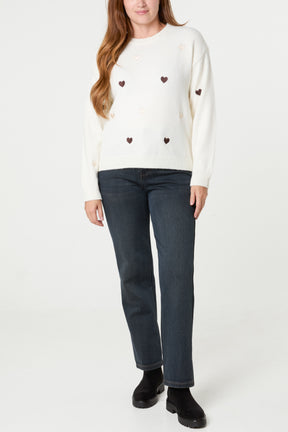 Heart Embroidered Knitted Jumper