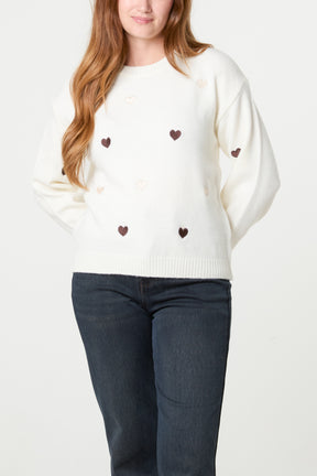 Heart Embroidered Knitted Jumper