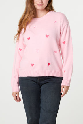 Heart Embroidered Knitted Jumper