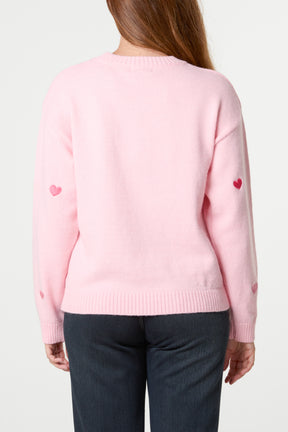 Heart Embroidered Knitted Jumper