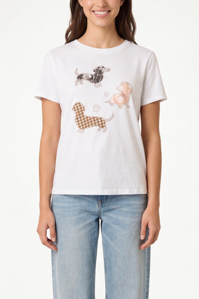Dog Graphic Rhinestone Detail T-Shirt