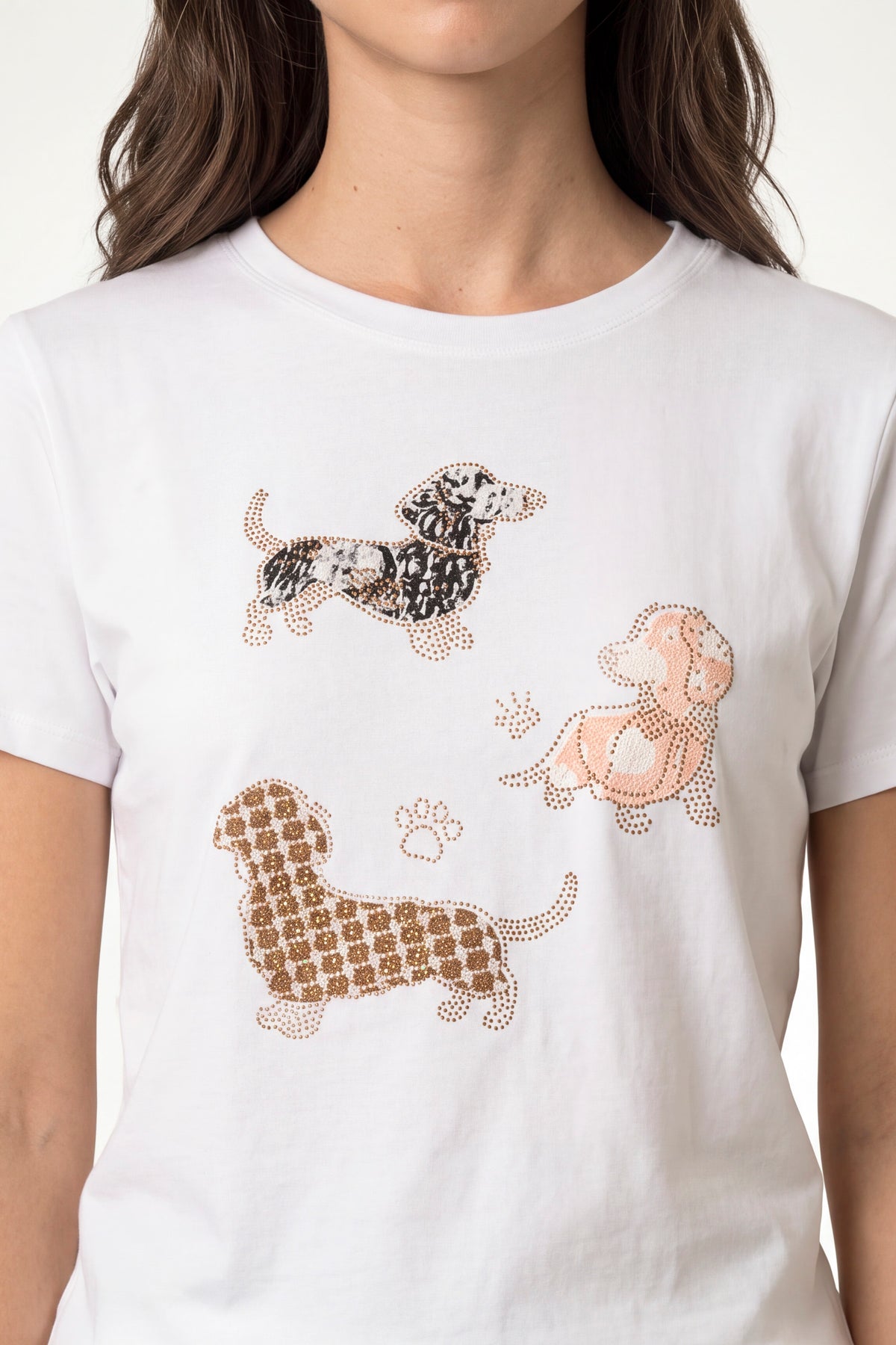 Dog Graphic Rhinestone Detail T-Shirt