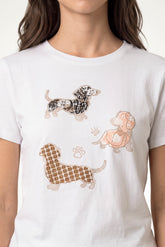 Dog Graphic Rhinestone Detail T-Shirt