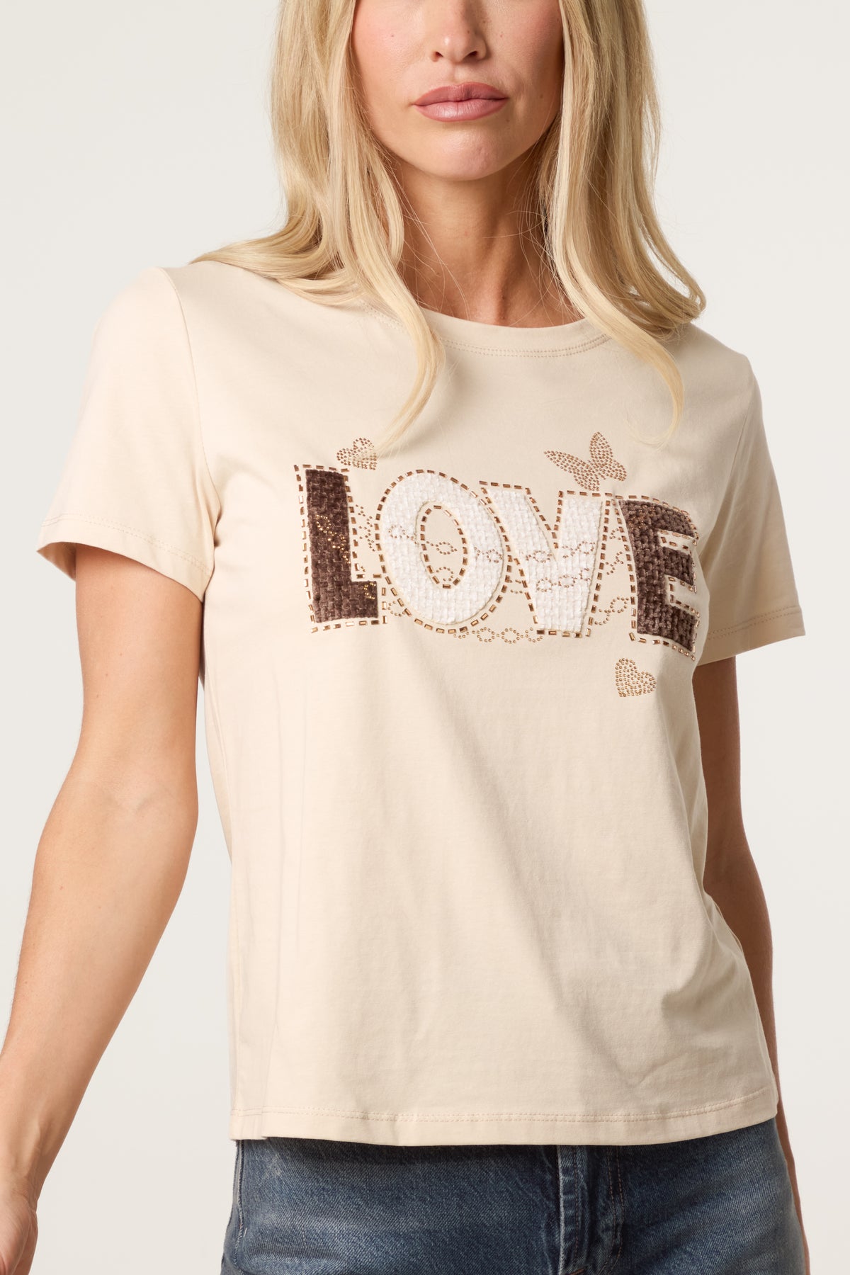 Love Printed Embellished Graphic T-Shirt