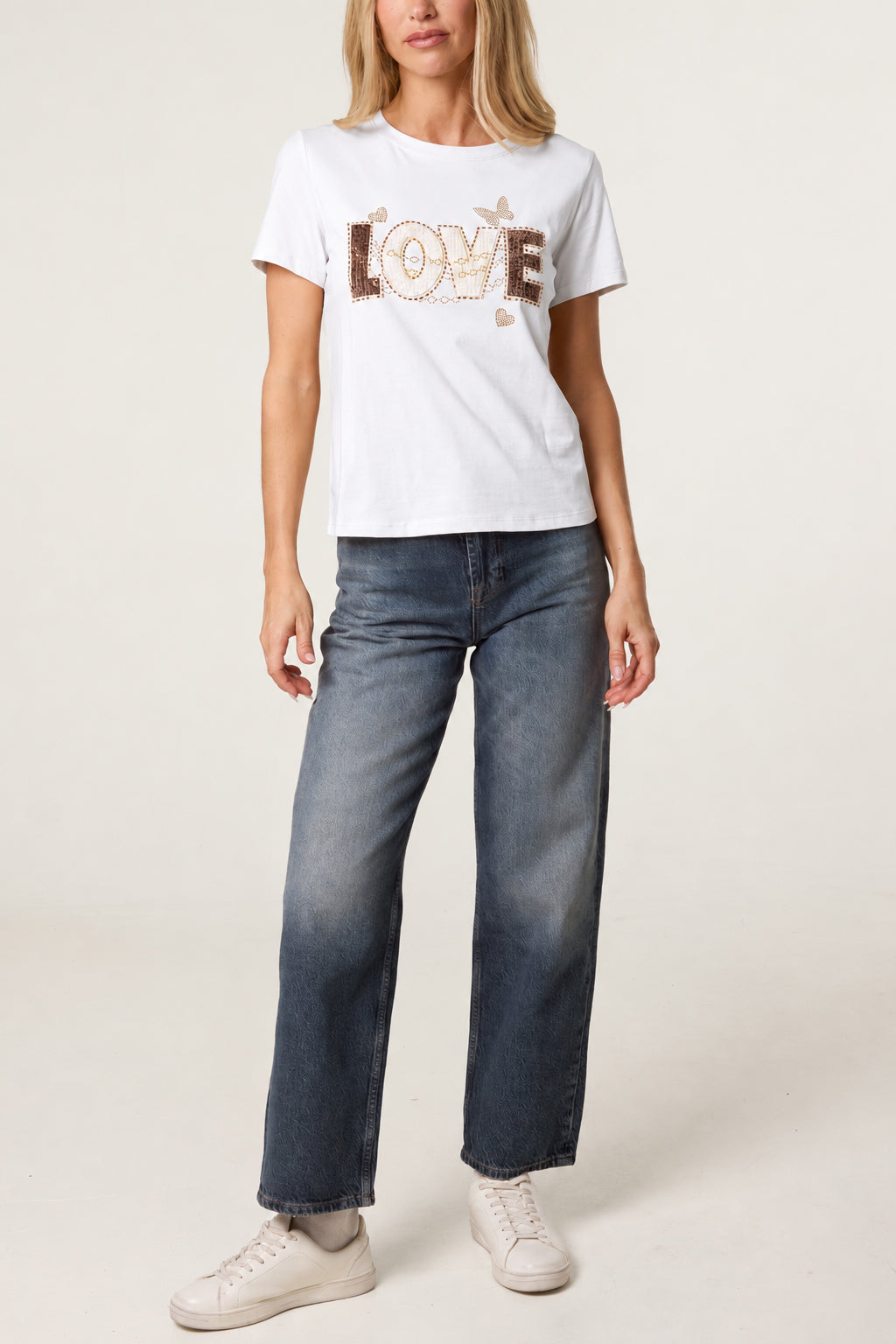 Gold Love Printed Embellished Graphic T-Shirt