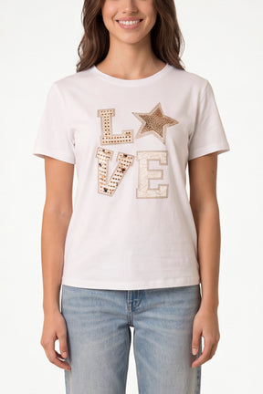 Love Printed Graphic Embellished T-Shirt