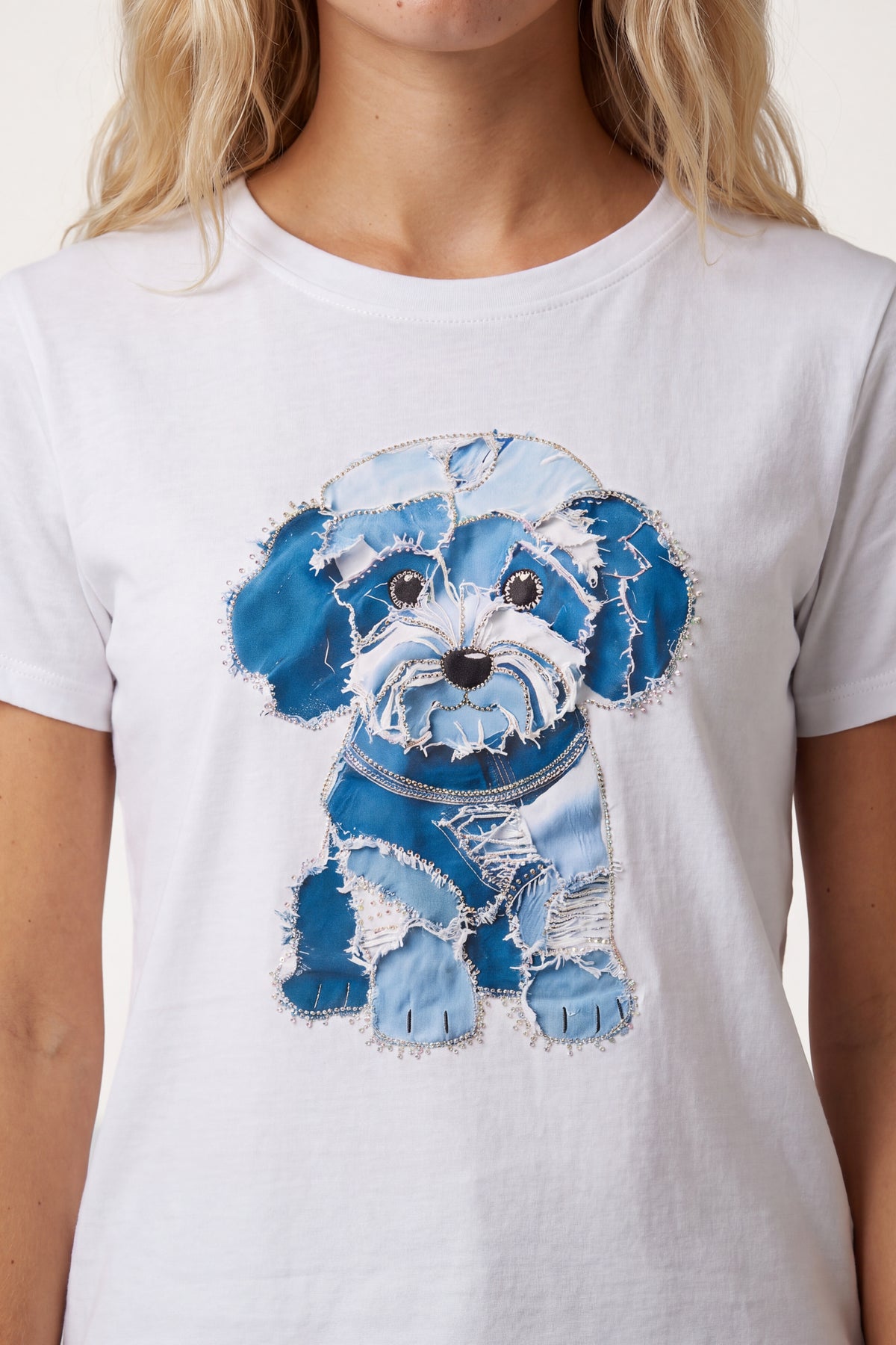 Blue Dog Graphic Embellished T-Shirt