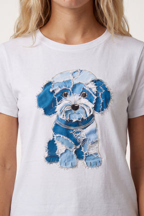 Blue Dog Graphic Embellished T-Shirt