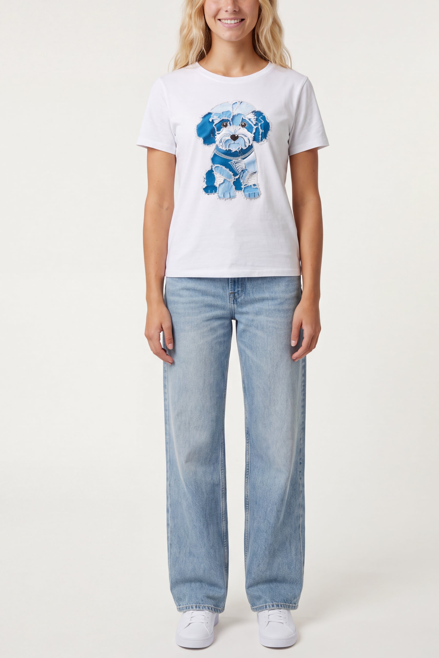 Blue Dog Graphic Embellished T-Shirt