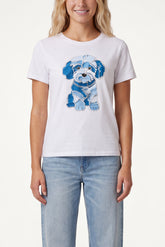 Blue Dog Graphic Embellished T-Shirt