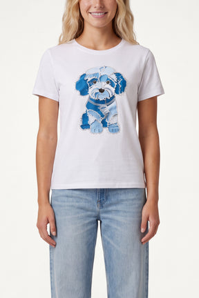 Blue Dog Graphic Embellished T-Shirt