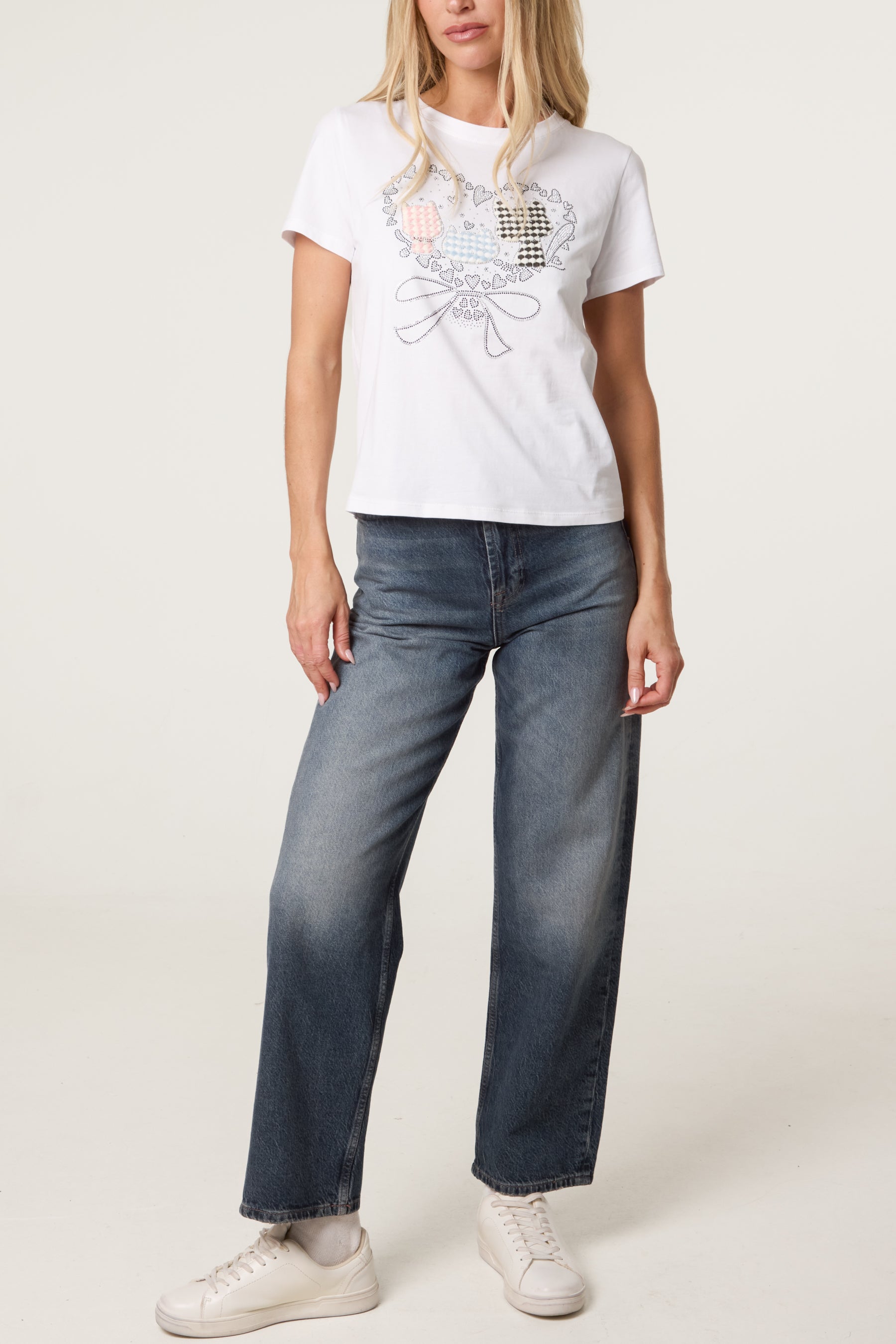 Embellished Cat Applique Graphic T-Shirt