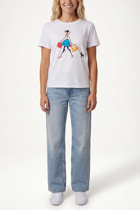 Embellished Shopping Girl  T-Shirt