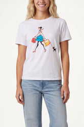 Embellished Shopping Girl  T-Shirt