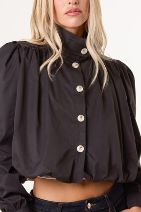Cropped High Neck Button Down Bubble Jacket