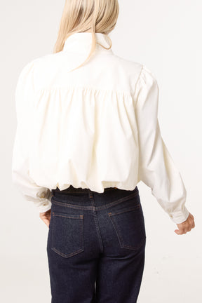 Cropped High Neck Button Down Bubble Jacket