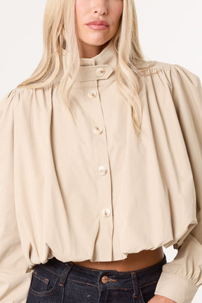 Cropped High Neck Button Down Bubble Jacket