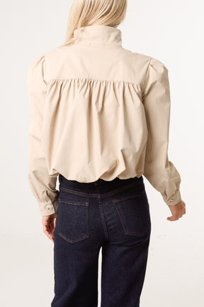 Cropped High Neck Button Down Bubble Jacket