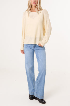 Round Neck Tape Yarn Light Knit Jumper