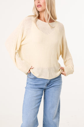Round Neck Tape Yarn Light Knit Jumper