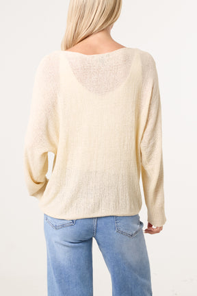 Round Neck Tape Yarn Light Knit Jumper