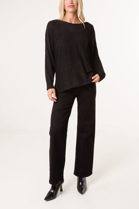 Round Neck Tape Yarn Light Knit Jumper