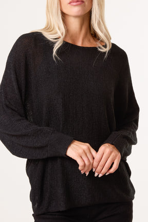 Round Neck Tape Yarn Light Knit Jumper