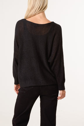 Round Neck Tape Yarn Light Knit Jumper
