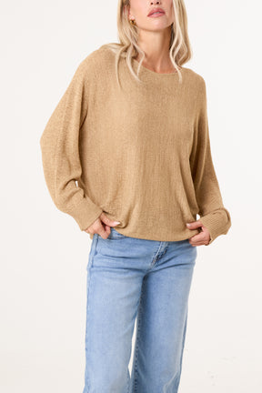 Round Neck Tape Yarn Light Knit Jumper