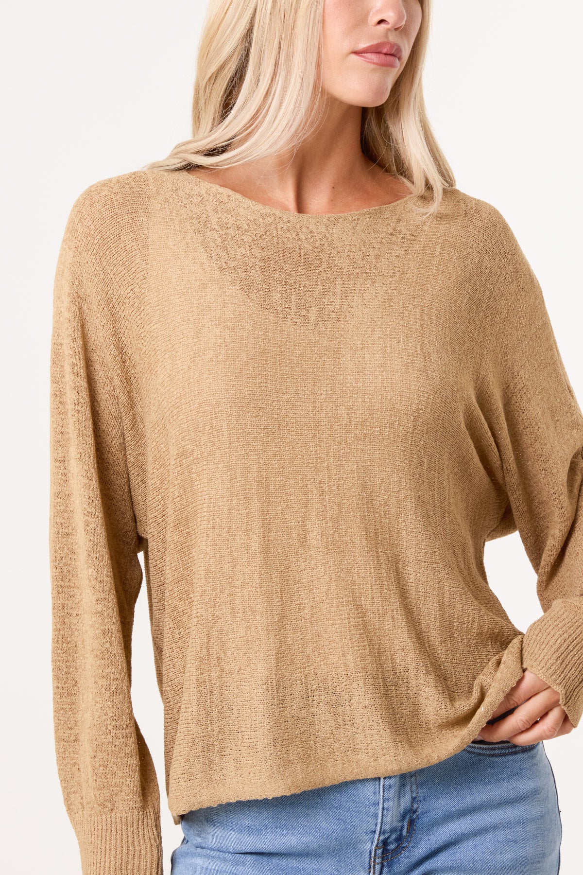 Round Neck Tape Yarn Light Knit Jumper