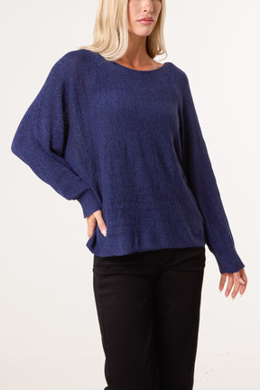 Round Neck Tape Yarn Light Knit Jumper