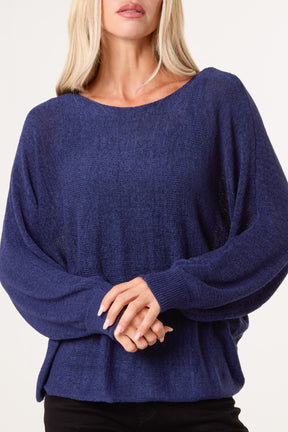 Round Neck Tape Yarn Light Knit Jumper