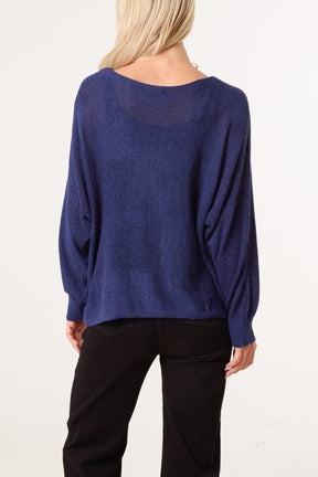 Round Neck Tape Yarn Light Knit Jumper