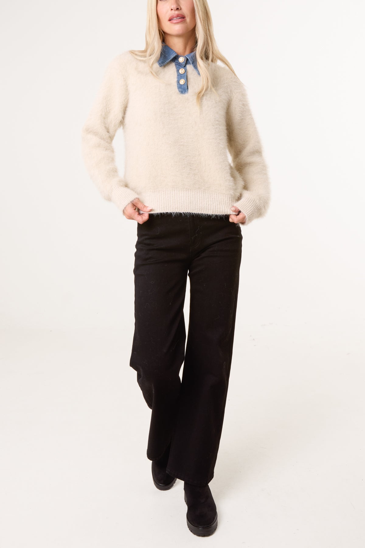 Denim Shirt Collar Jumper