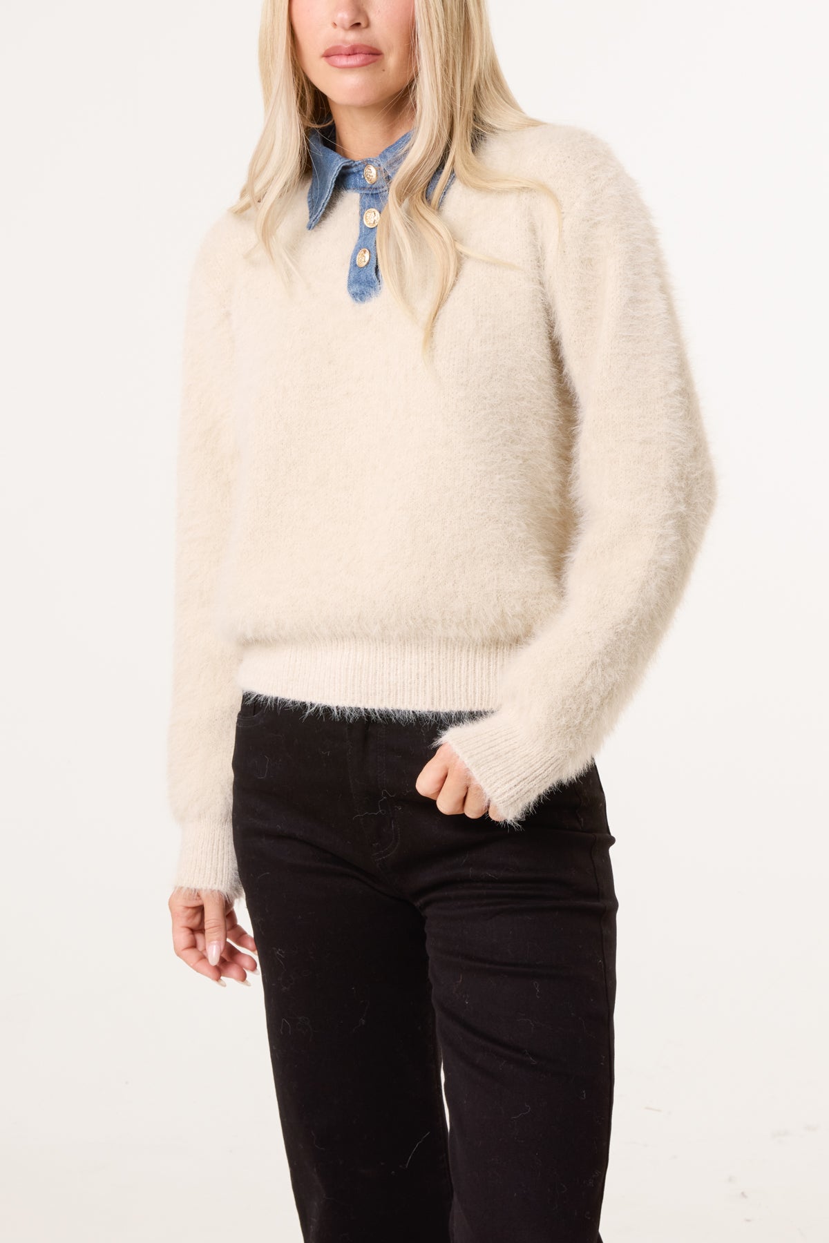 Denim Shirt Collar Jumper