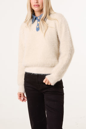 Denim Shirt Collar Jumper