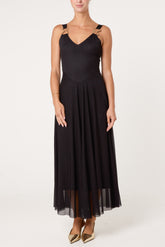 Gold Buckle Detail Maxi Evening Dress