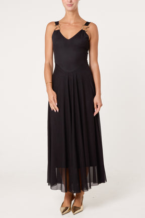Gold Buckle Detail Maxi Evening Dress