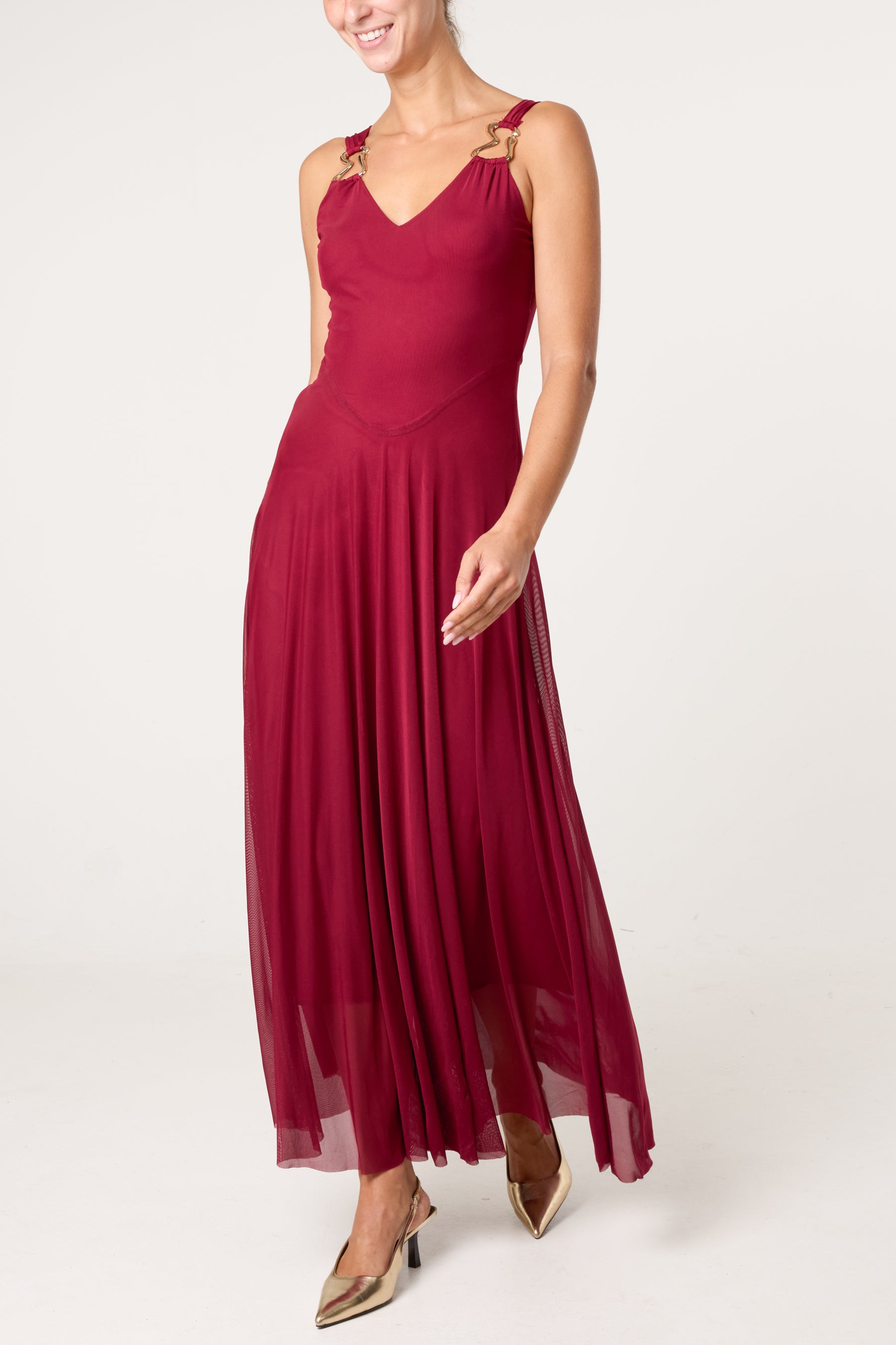 Gold Buckle Detail Maxi Evening Dress
