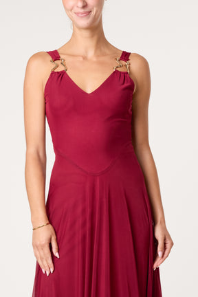 Gold Buckle Detail Maxi Evening Dress